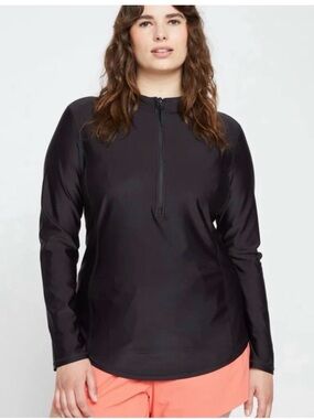 NWT Universal Standard The Rashguard Long-Sleeve Half-Zip Top - Black Size 18/20